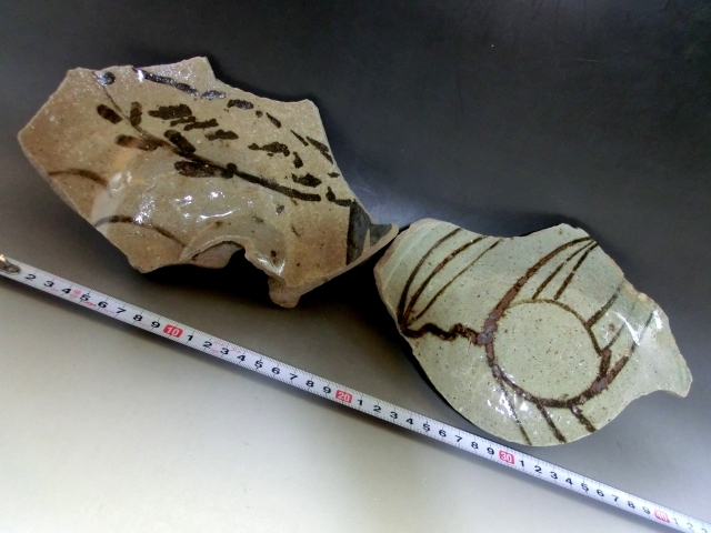 陶片■絵唐津 古唐津 大皿 2個 時代物 江戸期 古陶器 古美術 骨董品■拍卖