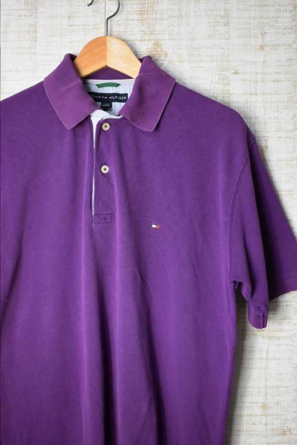 ☆US古着 TOMMY HILFIGER トミーヒルフィガー ポロシャツ ロゴ刺繍 紫パープル【M】鹿の子 ◆2486◆拍卖