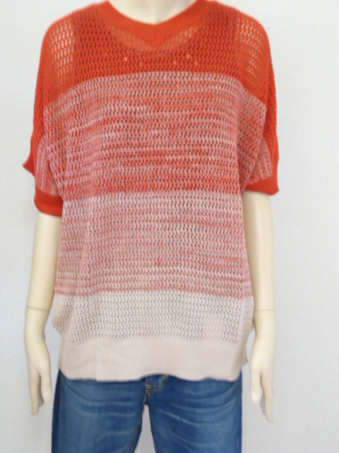 【KCM】nt1-7350100302-06■新品■【ANOTHER BRANCH/アナザーブランチ】半袖 メッシュグラデーションニット オレンジ系 サイズF拍卖