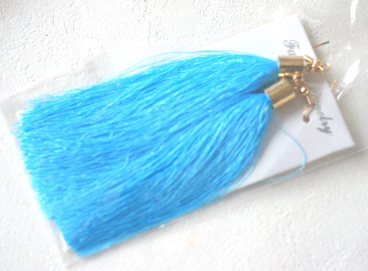 未使用 水色の房のフックピアス アジアン エスニック拍卖