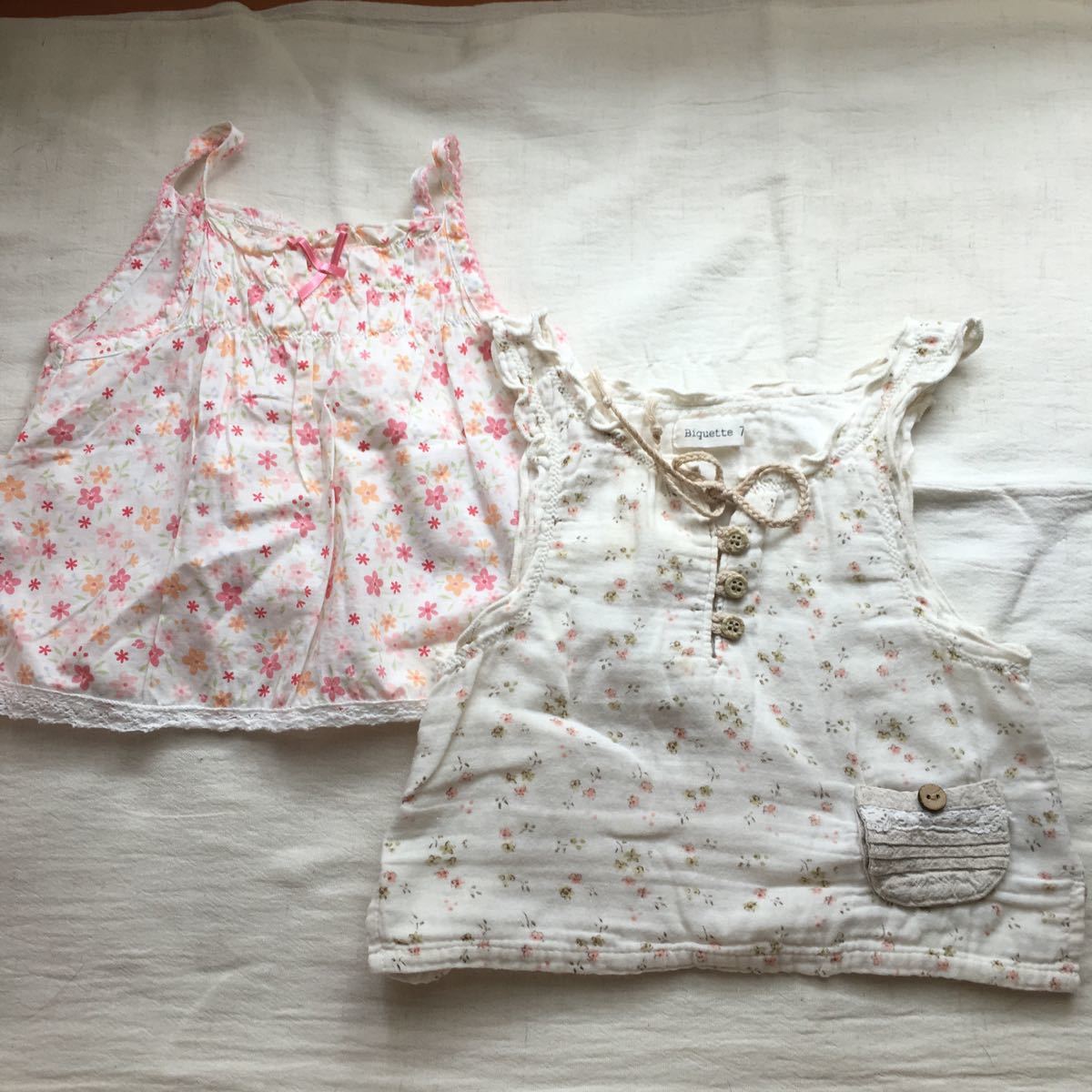 送料無料 重ね着用キャミソール タンクトップ 2枚セット サイズ70cm 花柄ナチュラル 送料込み拍卖