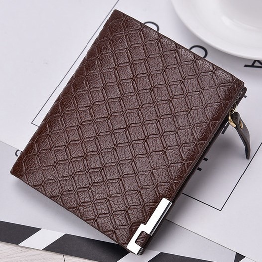 多機能・大容量 メンズショート財布 ダークブラウン ワッフル柄 高品質 高質感PUレザー 新品未使用 送料無料 即日発送拍卖