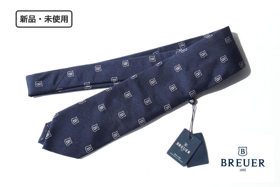 送料無料★新品|未使用|ブリューワー|BREUER|総ロゴ柄シルク・ウールネクタイ拍卖