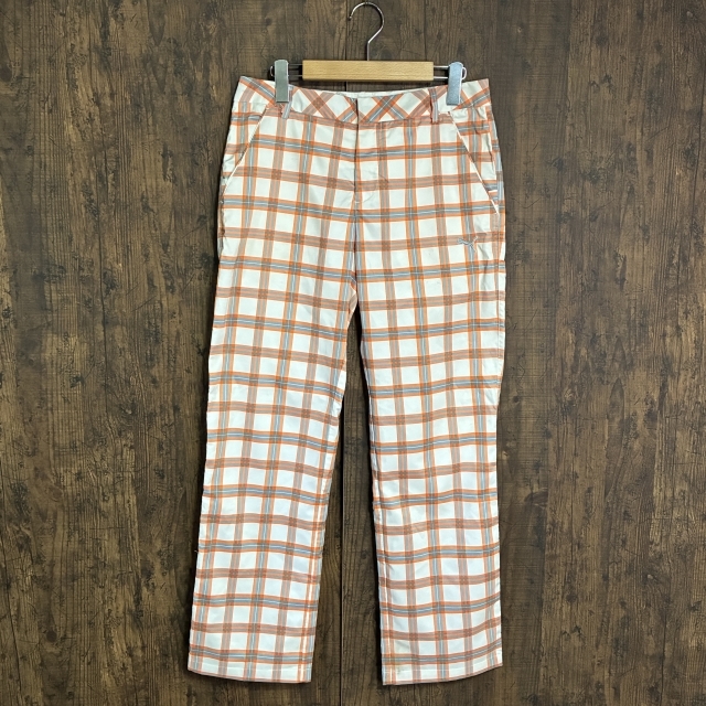 A435◇PUMA | プーマ チェック柄パンツ ホワイト×オレンジ×グレー メンズ Sサイズ 中古品拍卖