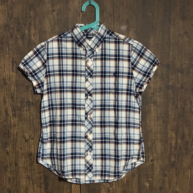 A376◇Gymphlex | ジムフレックス チェック半袖シャツ ホワイト×マルチカラー キッズ 12サイズ 中古品拍卖