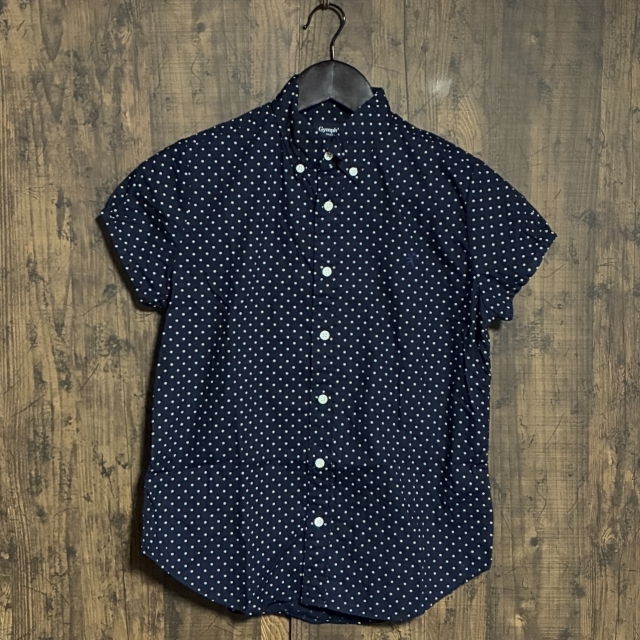 A376◇Gymphlex | ジムフレックス 半袖シャツ ドット柄 ネイビー×ホワイト キッズ 12サイズ 中古品拍卖