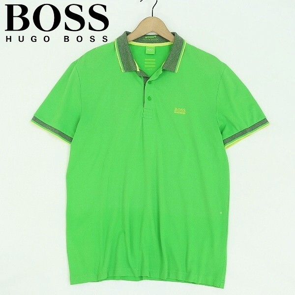 ◆HUGO BOSS ヒューゴ ボス SLIM FIT ストレッチ ロゴ刺繍 ポロシャツ ライトグリーン XL拍卖