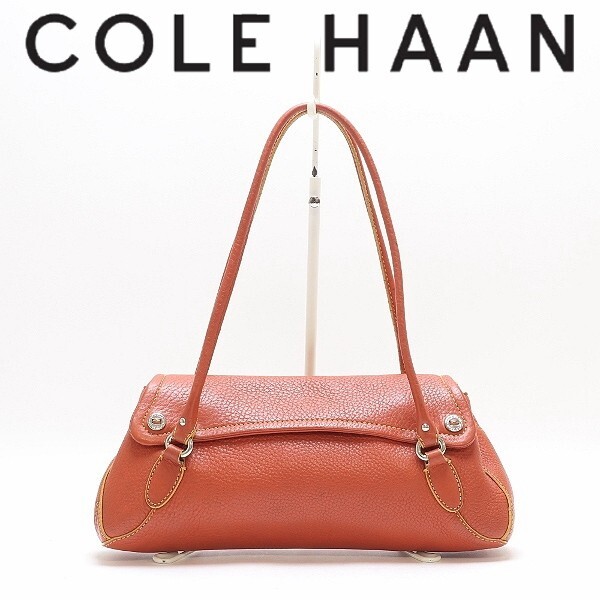 ◆COLE HAAN コールハーン レザー 肩掛け ショルダー バッグ オレンジ拍卖