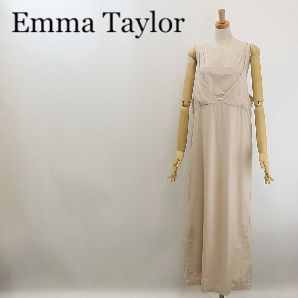 ◆Emma Taylor エマテイラー リネン混 レイヤード風 コットン ロング キャミソール ワンピース ライトベージュ FREE拍卖