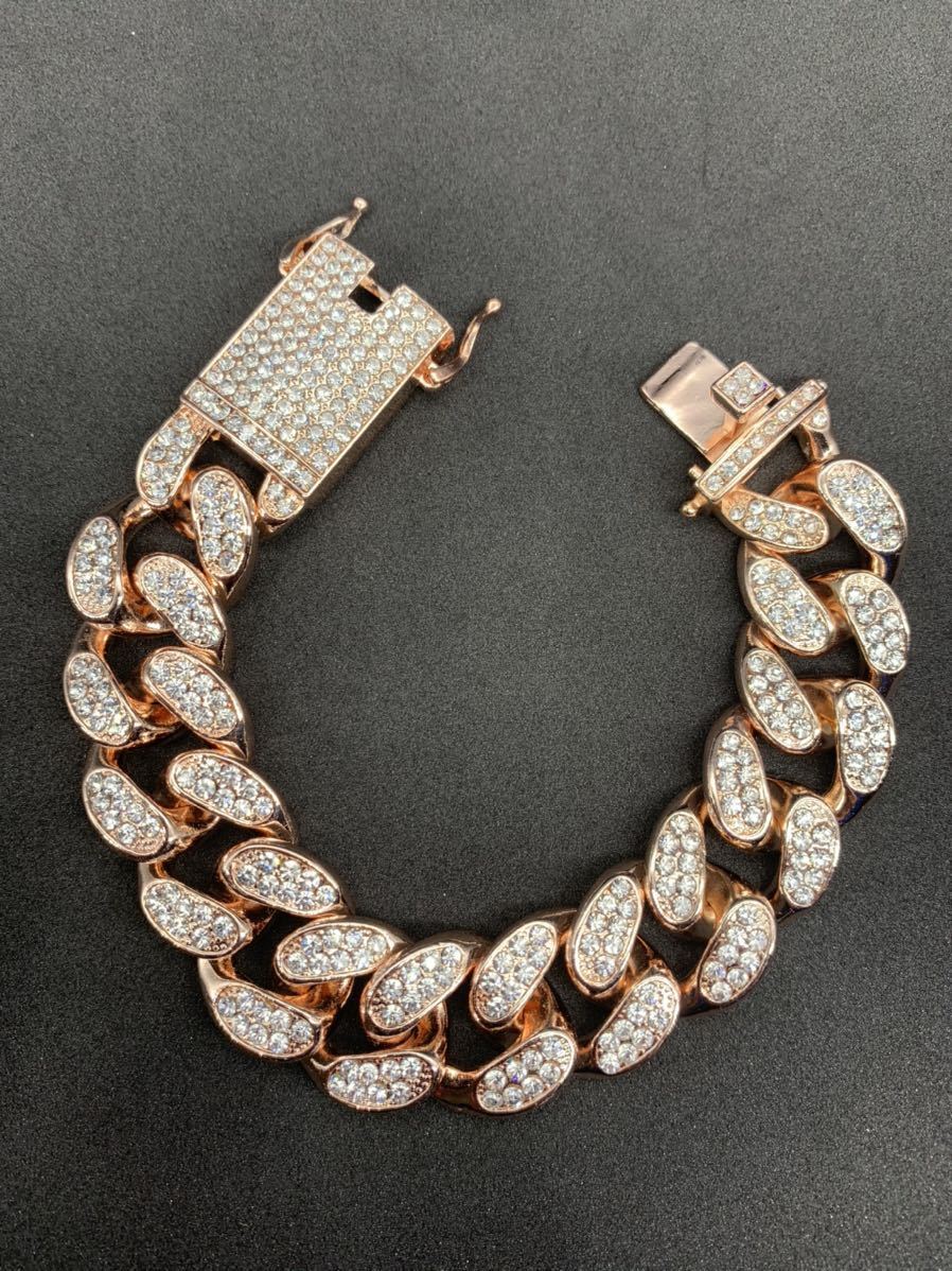 ローズゴールド シャンパン ピンク キューバン ブリンブリン ブレスレッド拍卖