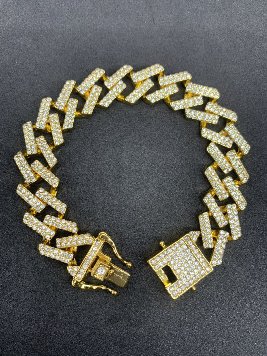 菱形デザイン マイアミキューバン ゴールド ブリンブリン ブレスレット拍卖