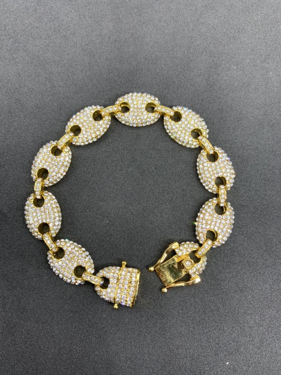 ジルコニア グッチリンク ゴールド ヒップホップ ブリンブリン ブレスレット拍卖