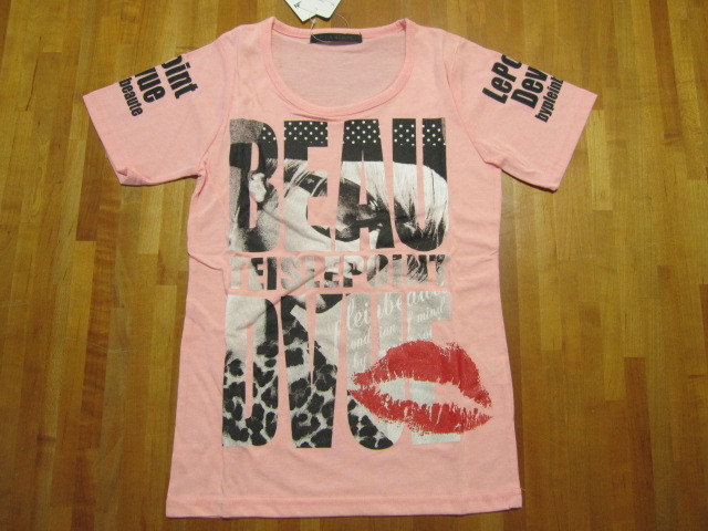 *送料無料*新品*160(M)*ピンク*半袖Tシャツ*PLEIN BEAUTE*ラメリップ*拍卖