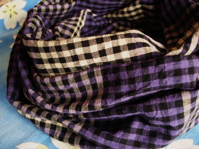 チェックのスヌード★綿麻ワッシャー 紫 ハンドメイド拍卖