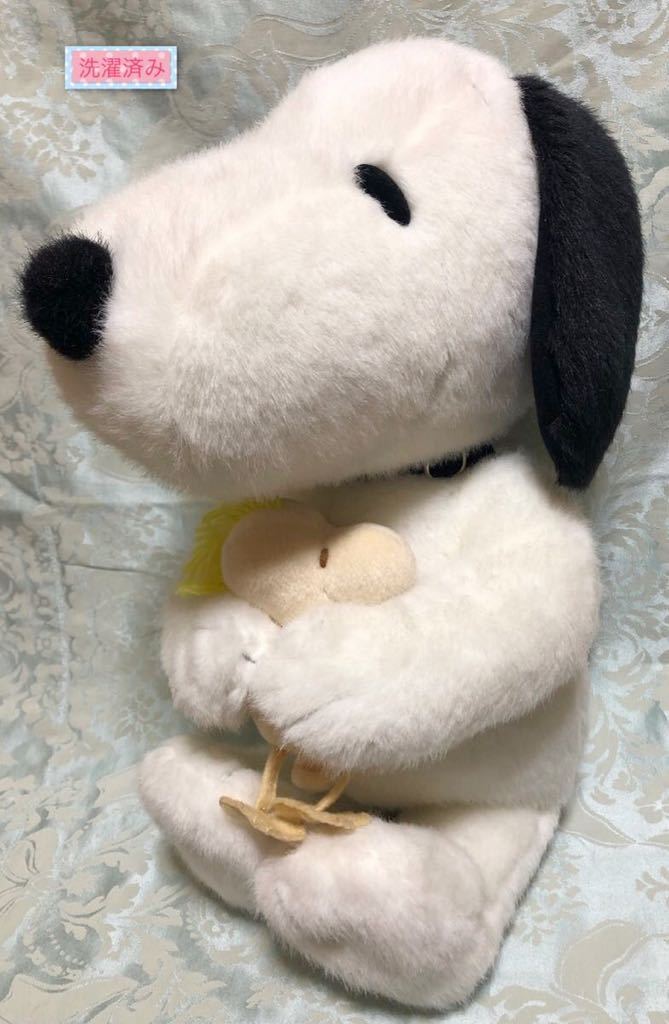 スヌーピーとウッドストック bigサイズ ぬいぐるみ 首輪黒 座らせて40cm スヌーピー ウッドストック SNOOPY 淡い色のウッドストック 洗濯済拍卖