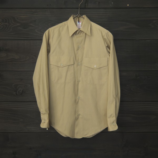 ★70's★Flying Cross★フライングクロス★ポプリンミリタリーシャツ★ベージュ★12(ウィメンズXSサイズ相当)拍卖