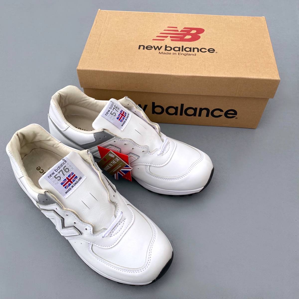 UK製【LIMITED EDITION】NEW BALANCE LM576UKW WHITE US8.5D 26.5cm オールレザー 限定 新品 イギリス製 英国製 ホワイト×グレー M576UK W拍卖