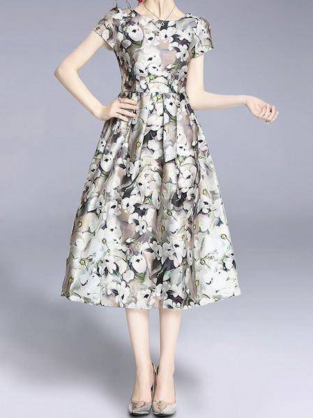 未使用 イベント 二次会 エレガント 花柄 ミモレ丈 フレア- M ワンピ-ス (OPN5892) 拍卖