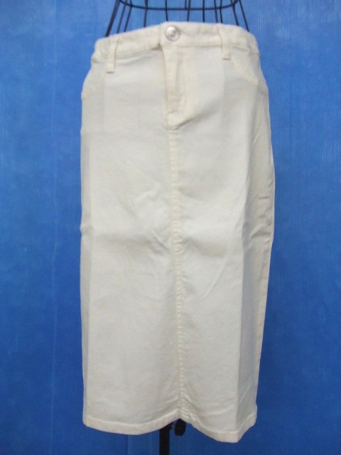 【お買得!】★CABANE BLANCHE★ひざ下丈スカート 白系 Lサイズ 裏地なし ストレッチ素材 タイトシルエット拍卖