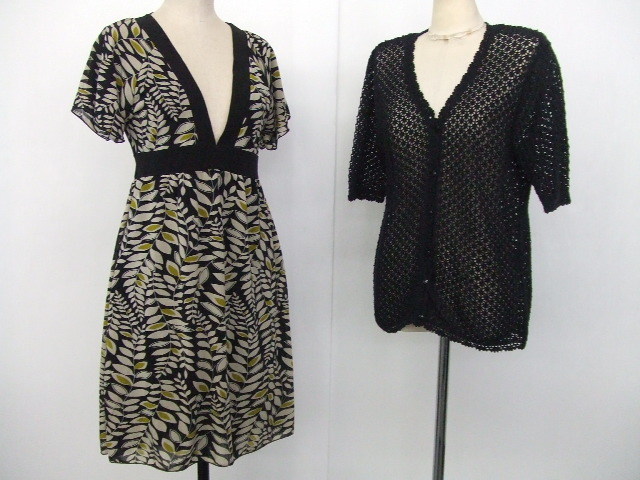 【お買得!】★レディース2点セット★①Paix et Doux/半袖チュニックワンピース/L ②POUR Tres Femme/半袖かぎ編みカーディガン/M拍卖