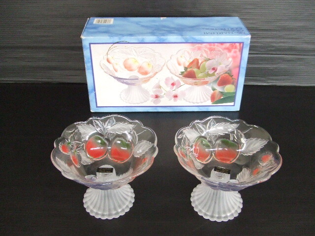 【未使用品!】★NS-NARUMI GLASS COLLECTION★足付小鉢ペアセット 果物柄 直径15cm 長期保管品拍卖