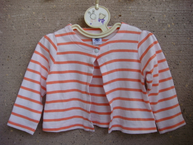 PETIT BATEAU プチバトー ボレロ カーディガン 白/オレンジボーダー 1ボタンどめ 18m/81cm拍卖
