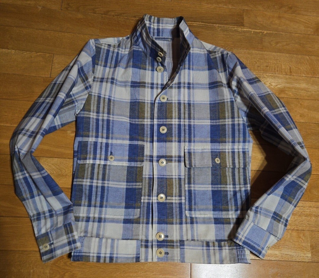イタリアの至宝★バルスタリーノ/VALSTARINO 高級『グラデーションチェック サマーストレッチ』ネイビー ブルゾン型ジャケット44(S-M位)拍卖