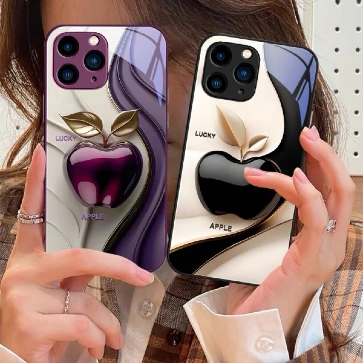 ハッピーブラックアップル Iphone 16 プロマックス 15 プロ 14 13 12 ミニ 11 XS 最大 XR 7 8 Plu SE 2022 強化ガラス電話ケース 大人気拍卖