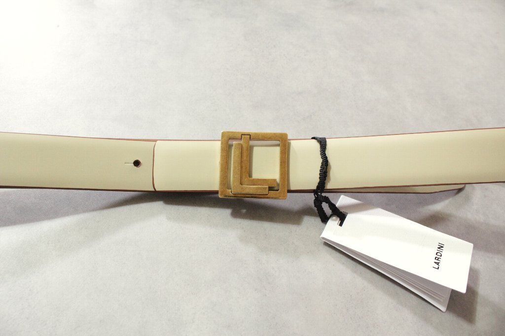 LARDINI★新品 ラルディーニの「L」をロゴデザインしたバックルのベルト 95cm アイボリー色 巾着ケース付き拍卖