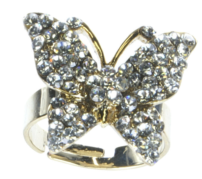 キュービックジルコニアたくさん蝶リング フリーサイズゴールド拍卖
