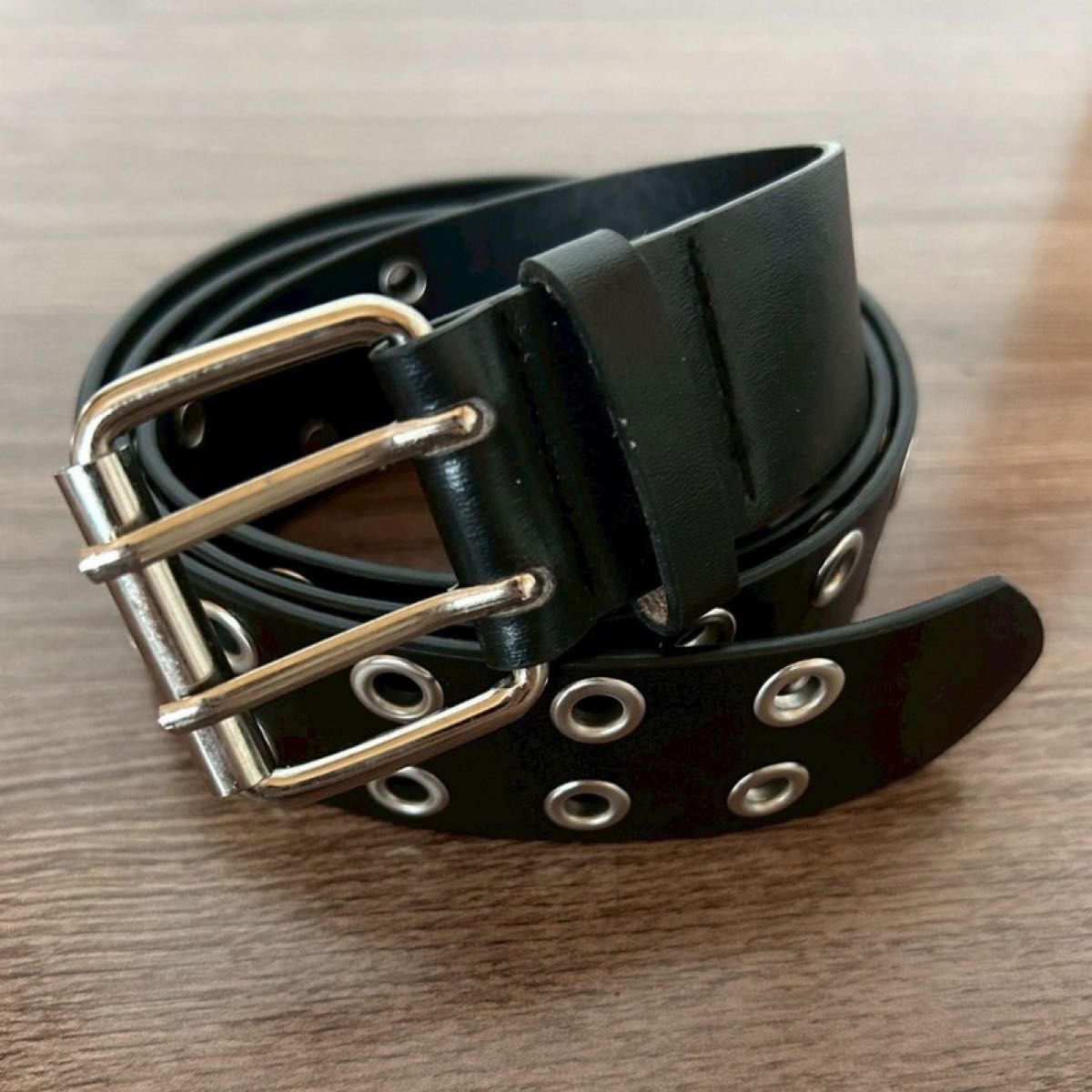 ダブルピン ハトメベルト 黒 スケーター Y2K ロック系 アメカジ グランジ ユニセックス ストリート 男女拍卖