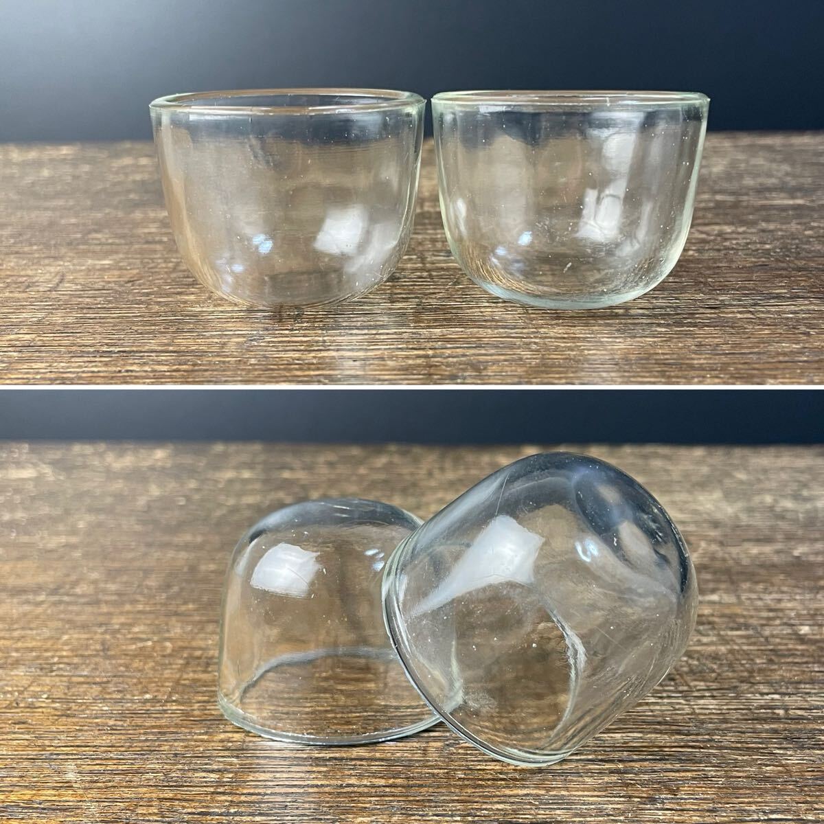時代物 ウランガラス 二客揃 盃 猪口 菓子型 ぐい呑み 気泡入 ウラン 和ガラス 古ガラス 希少 UR-5拍卖