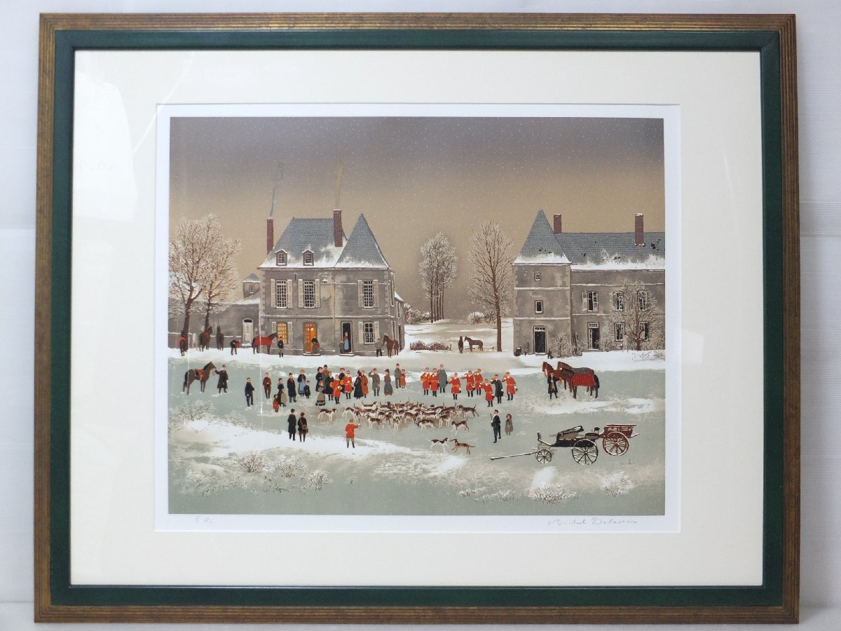 【i1412】直接取引歓迎 E.A. Michel Delacroix ミッシェル ドラクロワ 狩猟Ⅱ リトグラフ 直筆サイン入り 額装拍卖