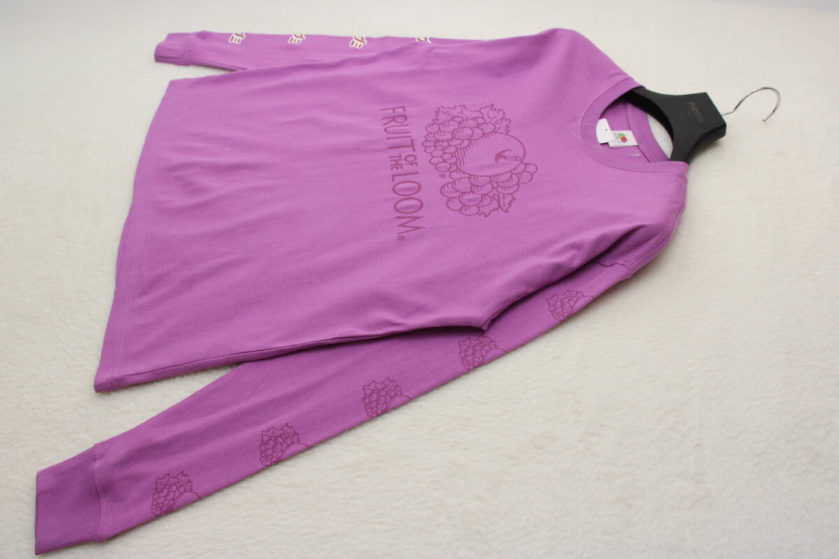 2386 FRUIT OF THE ROOM 新品 メンズ ロゴプリント長袖Tシャツ パープルS 秋新作 タグ付拍卖