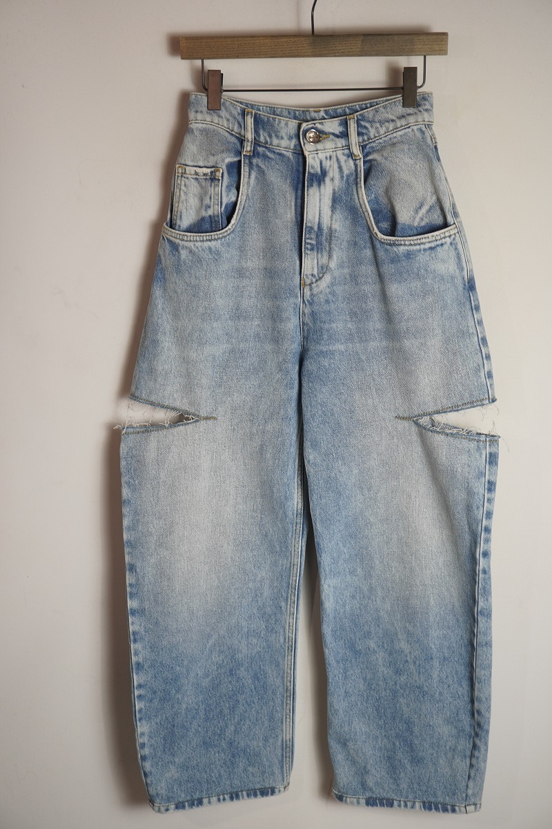 極美品 正規 23SS MAISON MARGIELA メゾン マルジェラ 1 スラッシュ デニム パンツ カットオフ S51LA0051 S30513 レディース 青36 706P▲拍卖