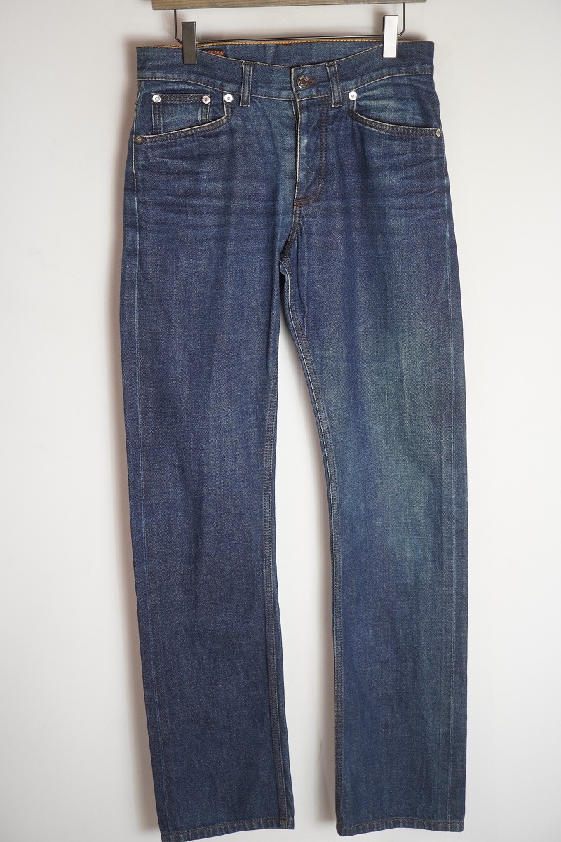 美品 正規 HERMES エルメス Plain Jeans プレーン ジーンズ デニム パンツ セリエ ボタン インディゴ 紺38本物720P▲拍卖