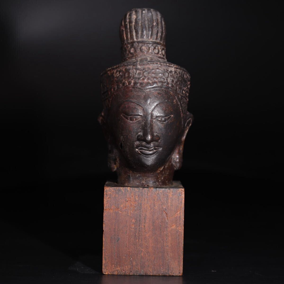 時代 古銅 阿弥陀如来像 仏頭 / 仏教美術 仏像 銅 彫金 金工 置物 煎茶飾 .G2035拍卖