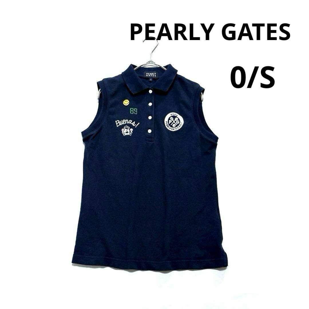 パーリーゲイツ 0/S ノースリーブポロシャツ ネイビー 刺繍 ニコちゃん拍卖