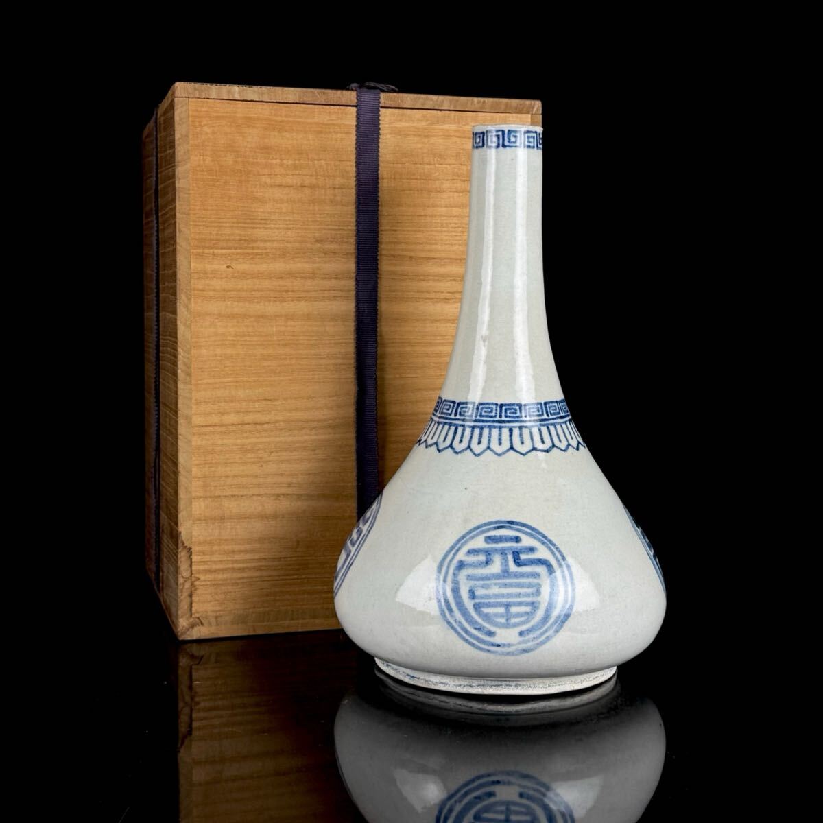 朝鮮美術 李朝 分院 古染付 花瓶 花入 飾壷 置物 時代品 元箱拍卖