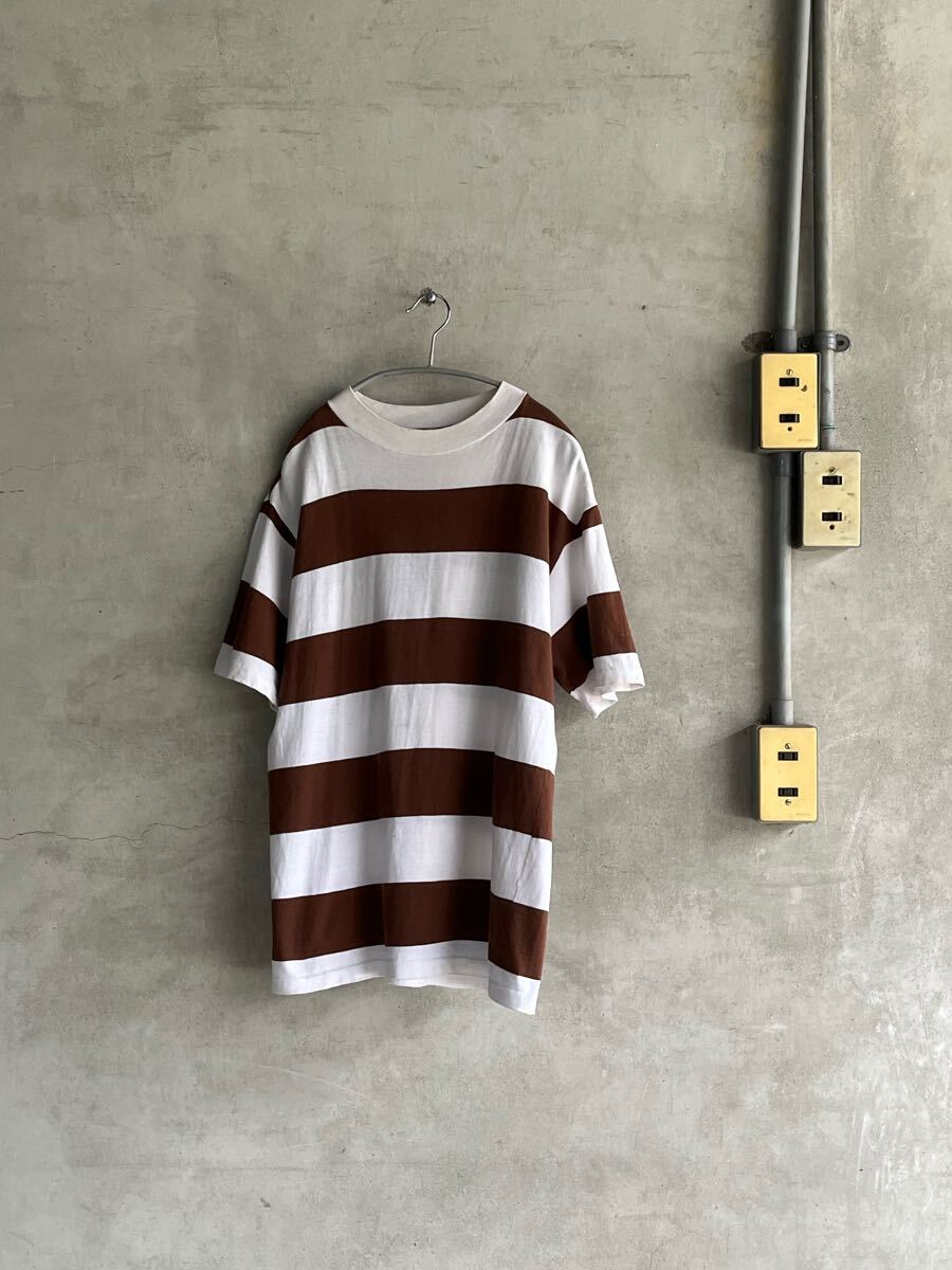 70s 70年代 80s 80年代 ビンテージ 太ボーダー 半袖 Tシャツ コットン USA 古着 白 茶 ブラウン レア シングルステッチ オリジナル タグ拍卖