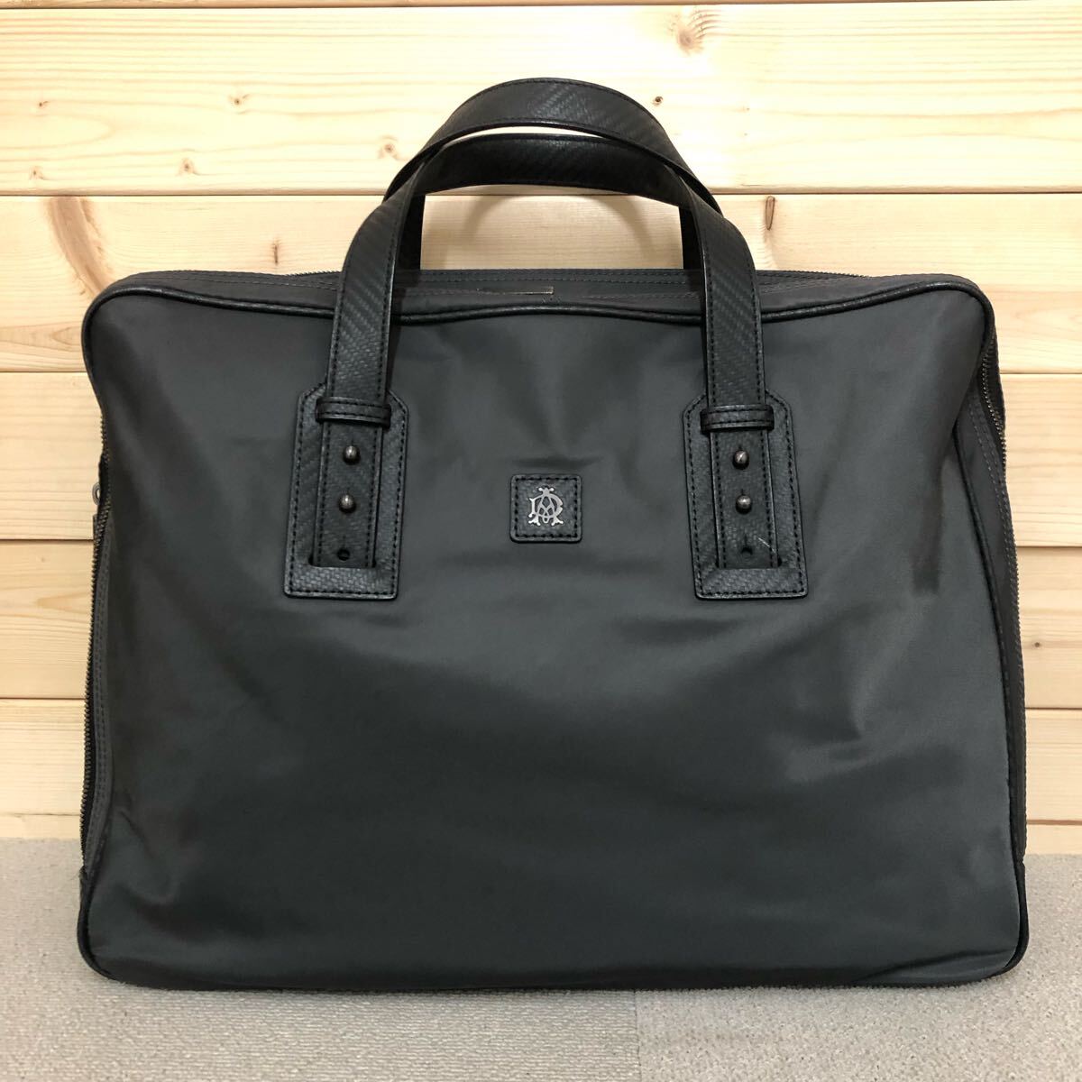 (31)dunhill ダンヒル ビジネスバッグ ナイロン レザー ブリーフケース グレー ブラック 保存袋付拍卖