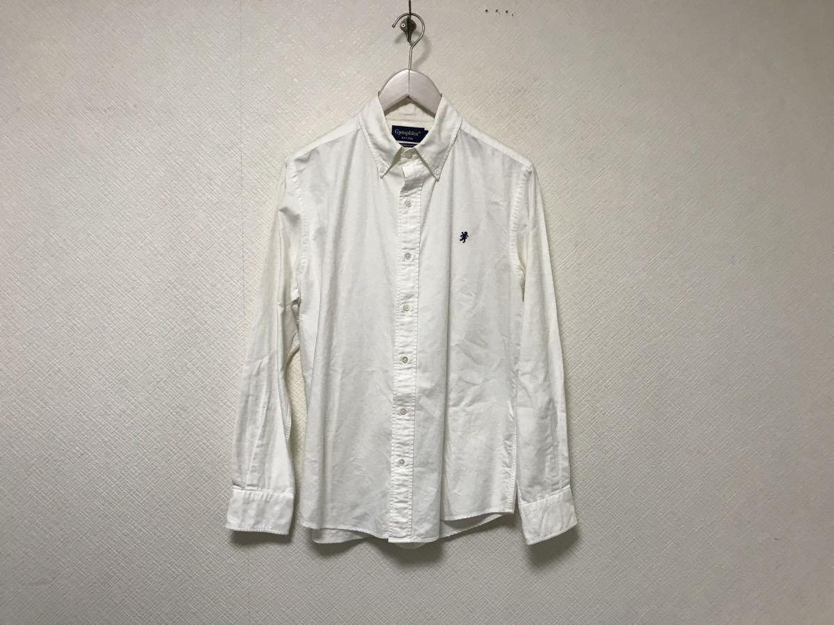 本物ジムフレックスGymphlexコットンロゴ刺繍長袖シャツメンズサーフワークミリタリービジネススーツ白ホワイトL日本製拍卖