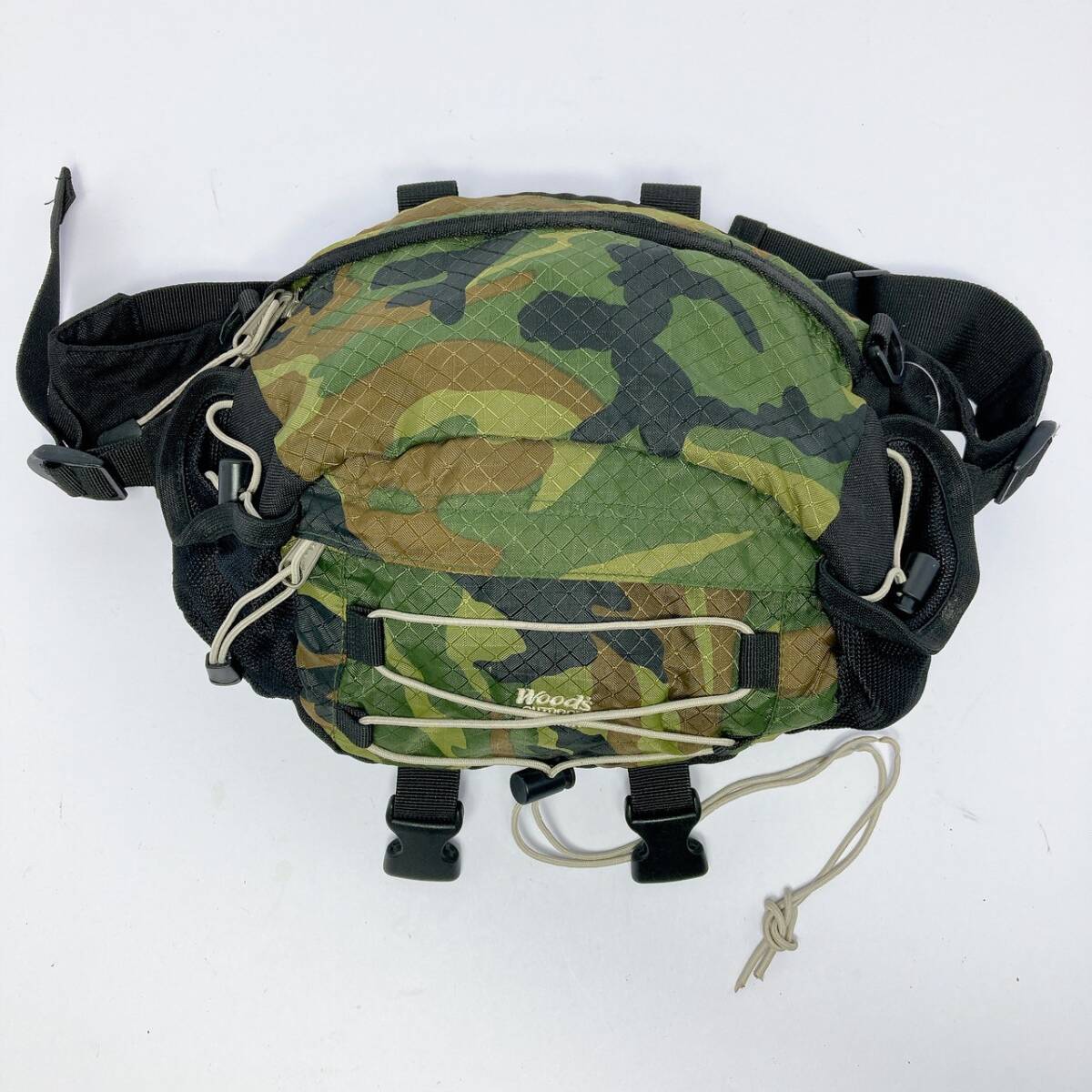 Y452○ Woods ウッズ アウトドア ウエストポーチ ボディバッグ カモフラージュ柄 迷彩柄 ブラック 緑 黒 バックル メンズ ユニセックス 拍卖