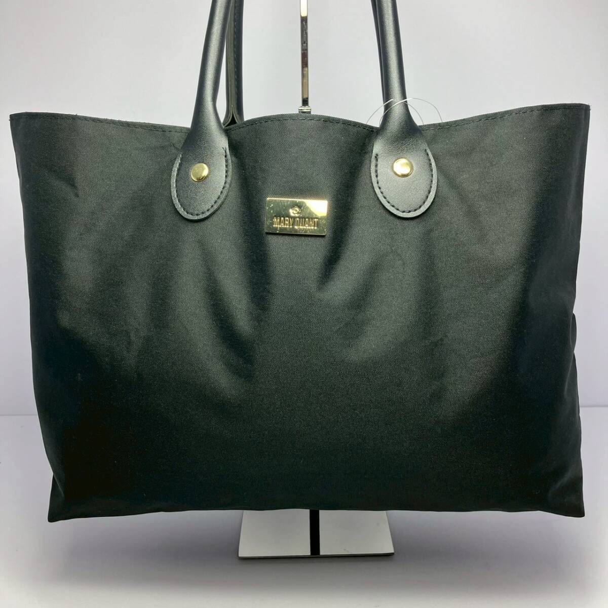 655○ MARY QUANT マリークワント マリクワ ハンドバッグ トートバッグ ブラック 黒 レザーハンドル ゴールド 花柄 カメリア レディース拍卖