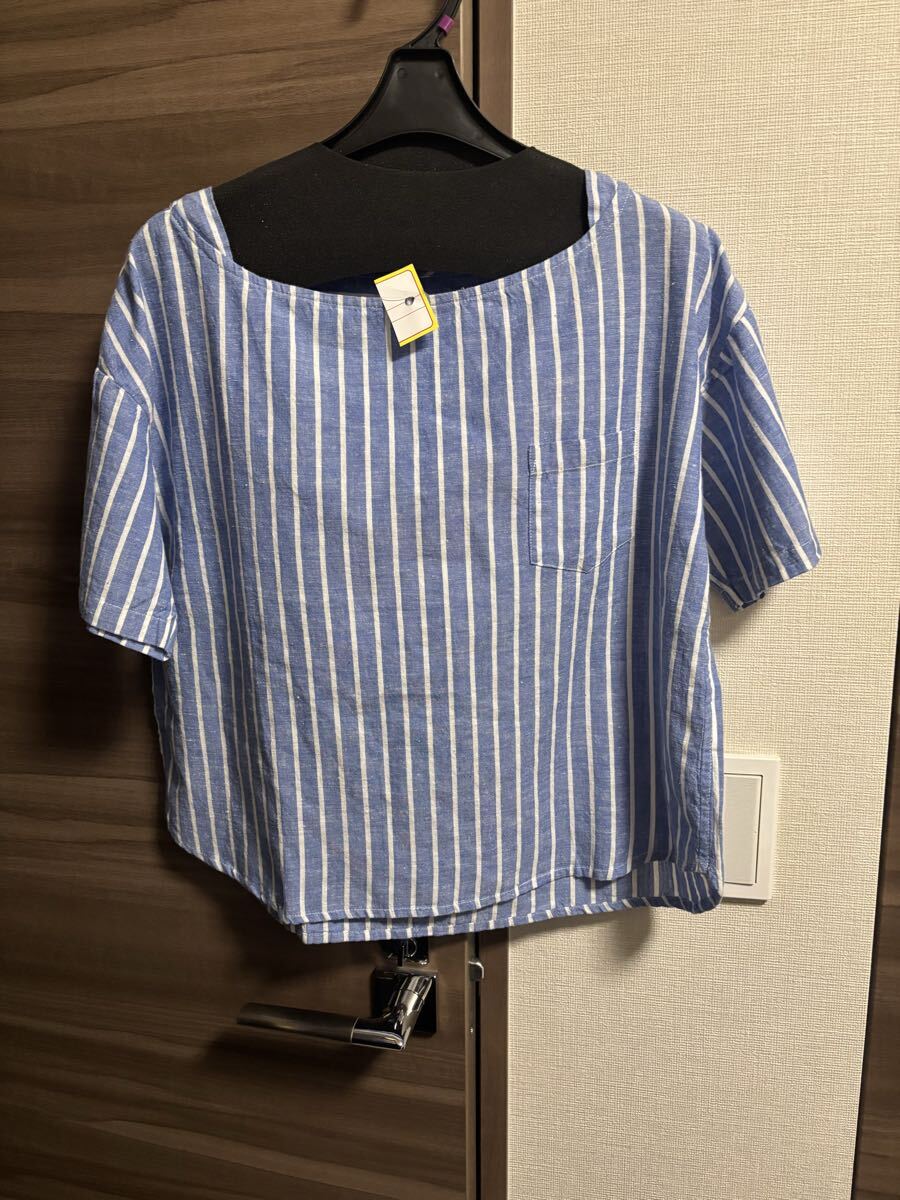 新品未使用タグ付き インド綿シャツ ゆったり Mサイズ トップス ブラウス カットソー 半袖 ストライプ 即決あり拍卖