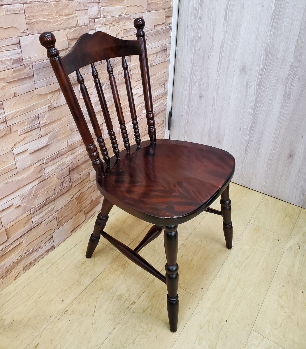 ① 北海道民芸家具 木製チェア ダイニングチェア ウィンザーチェア アームレスチェア スピンドル 樺材 和モダン 検) 飛騨産業 キツツキ拍卖