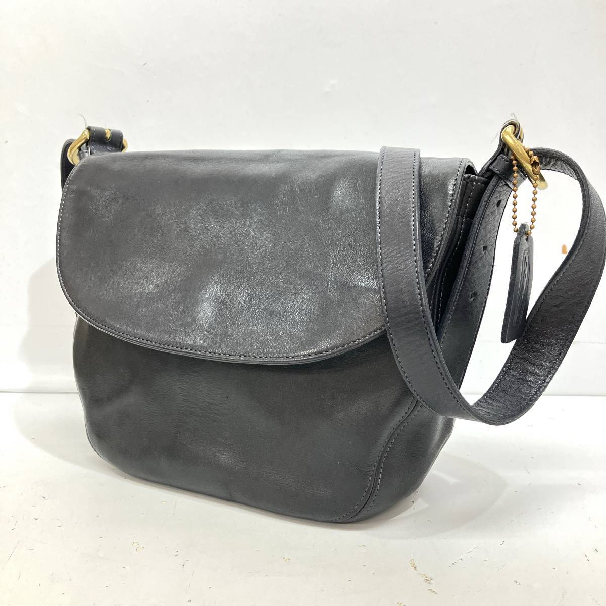 (志)COACH(オールドコーチ)本革 USA製 オールレザー ショルダーバッグ 1022-315 ネイビーグレー 斜めがけバッグ ヴィンテージ 希少(I)0729X拍卖