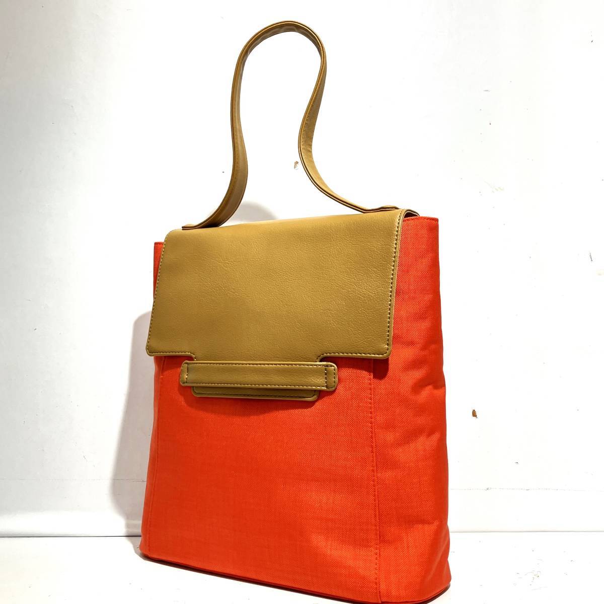(志)【未使用】Kitamura/キタムラ トートバッグ レザー 異素材 バイカラー コンビ オレンジ×ブラウン 腕かけ 鞄 バッグ(I)0729V拍卖
