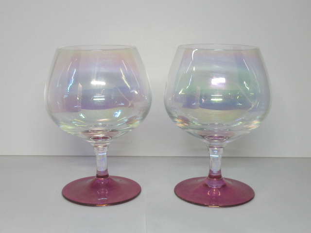 ★虹色遊色びいどろグラス★ワイングラス・デザートグラス・共箱付き・完品★骨董・レア・ビンテージ・レトロ・アンティーク・美品★拍卖