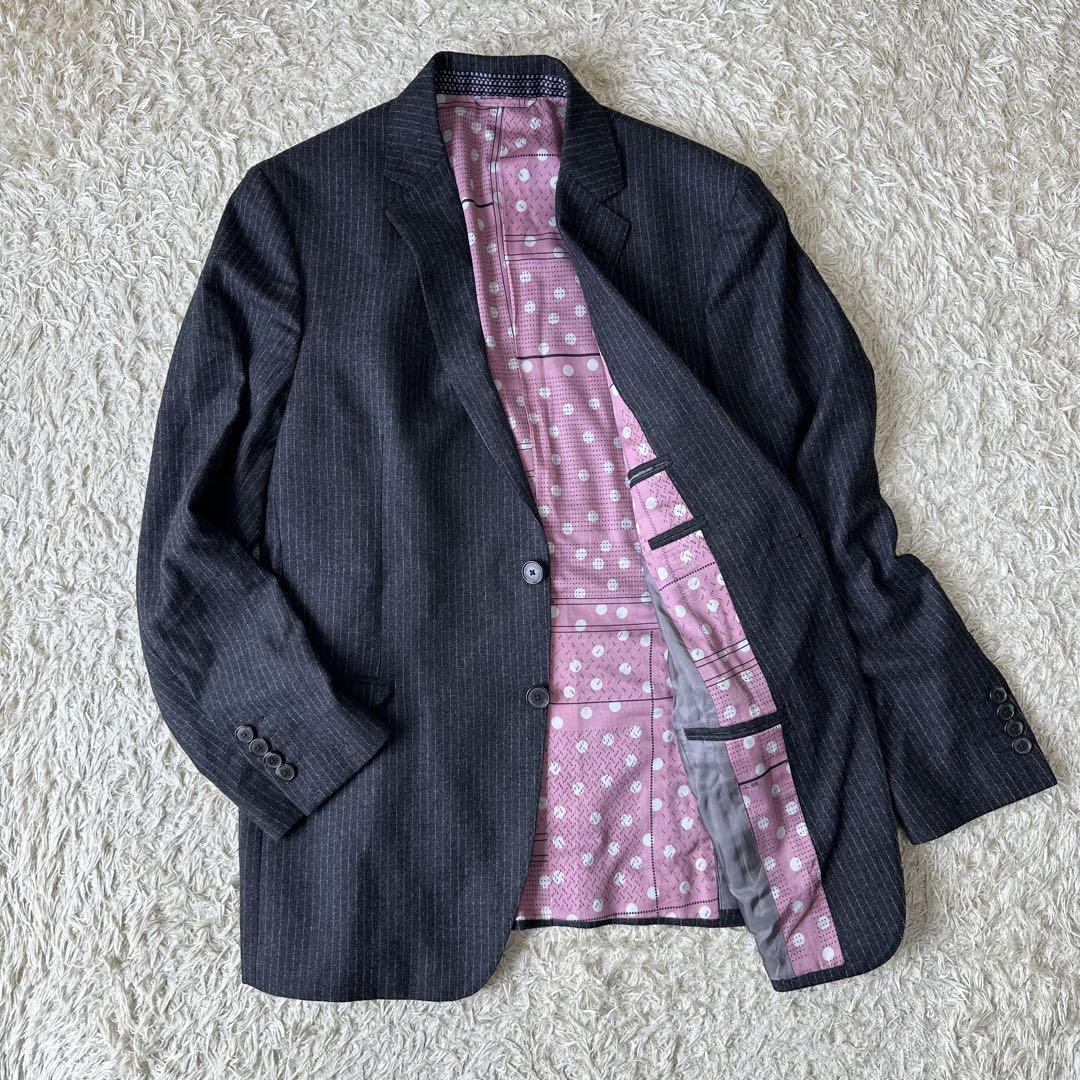 美品 ETRO エトロ ウール カシミヤ テーラードジャケット ストライプ XL アウター 水玉 ドット 大きいサイズ拍卖